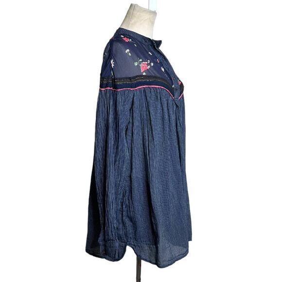 Free People Blue Hearts and Colors Long Sleeves Tunic Blouse size M - Picture 7 of 14